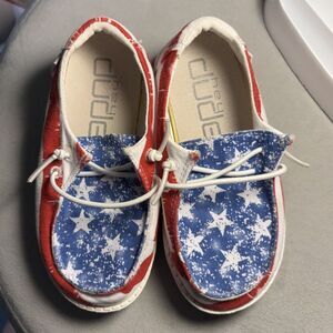 Hey Dude Kids Star Spangled Size K8 Slip-On loafers Red/White/Blue Inserts